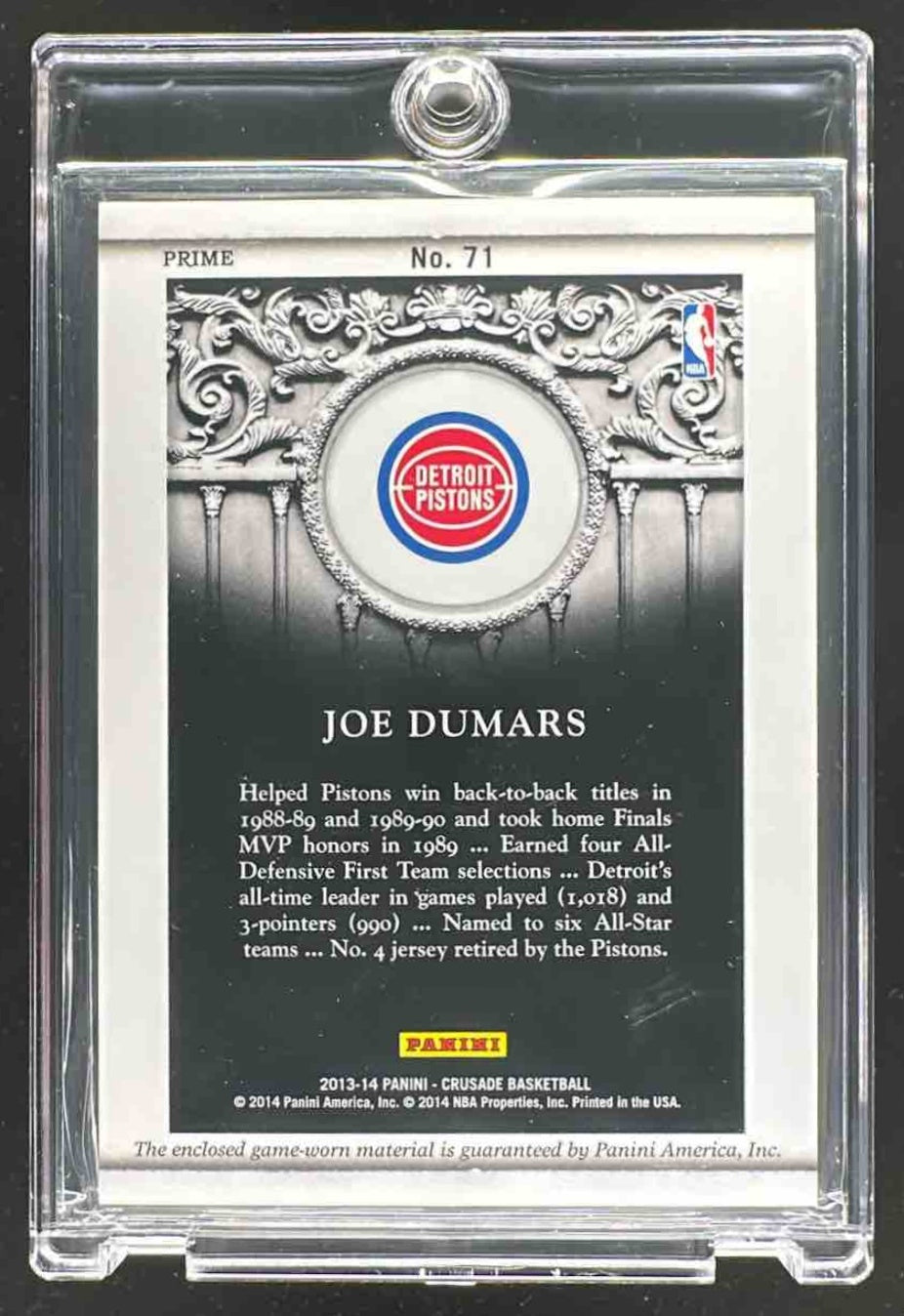 2013-14 Panini Crusade Joe Dumars #71 Quest Memorabilia /99 Pistons