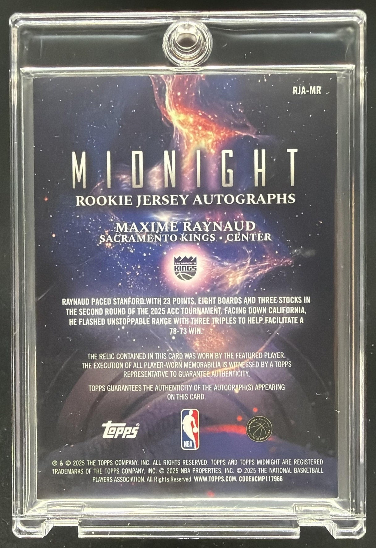2025 Topps Midnight Maxime Raynaud #RJA-MR Rookie Jersey Auto Winter Solstice /35 RC