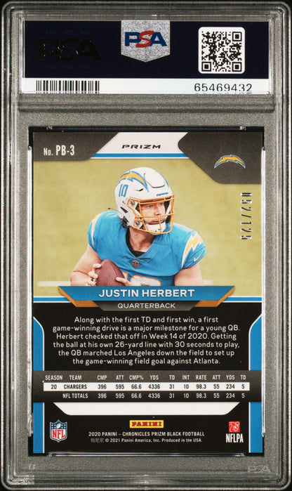 2020 Prizm Black Justin Herbert Purple Rookie /125 PSA 10