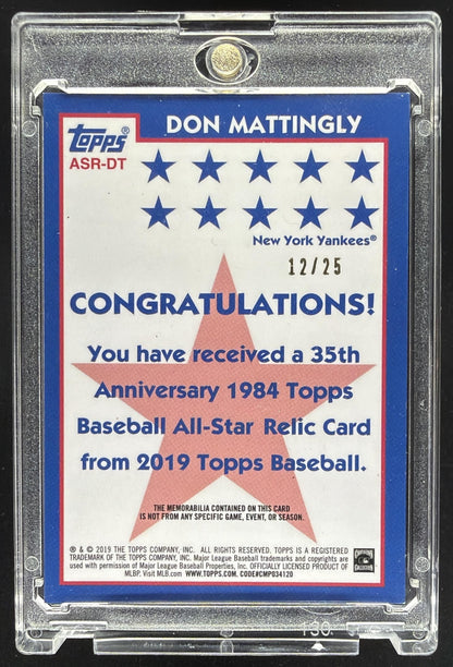 2019 Topps Don Mattingly #ASR-DT 1984 Baseball All-Stars Relics Red 12/25 MEM