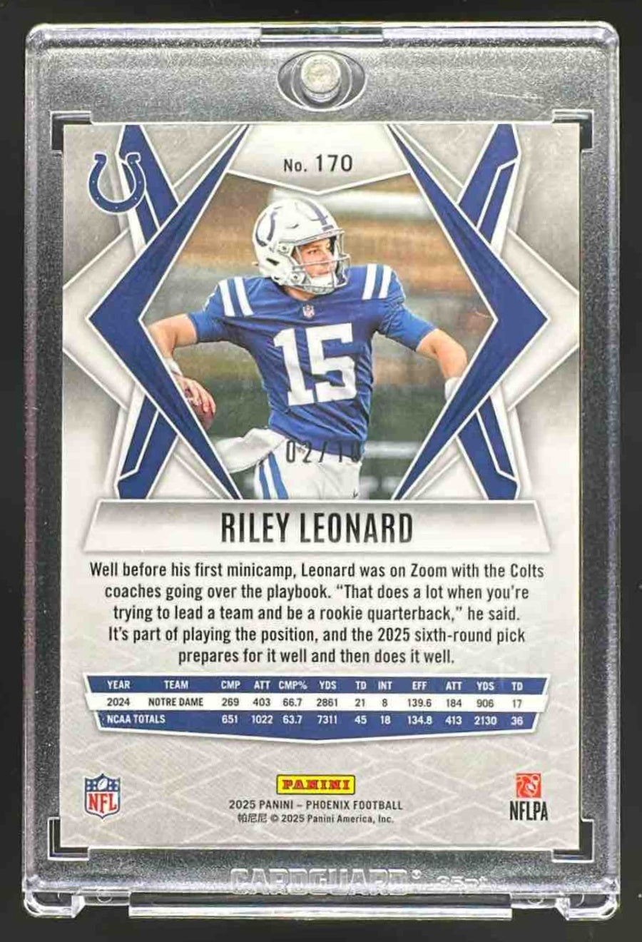 2025 Panini Phoenix Riley Leonard Gold Seismic #170 2/10 RC