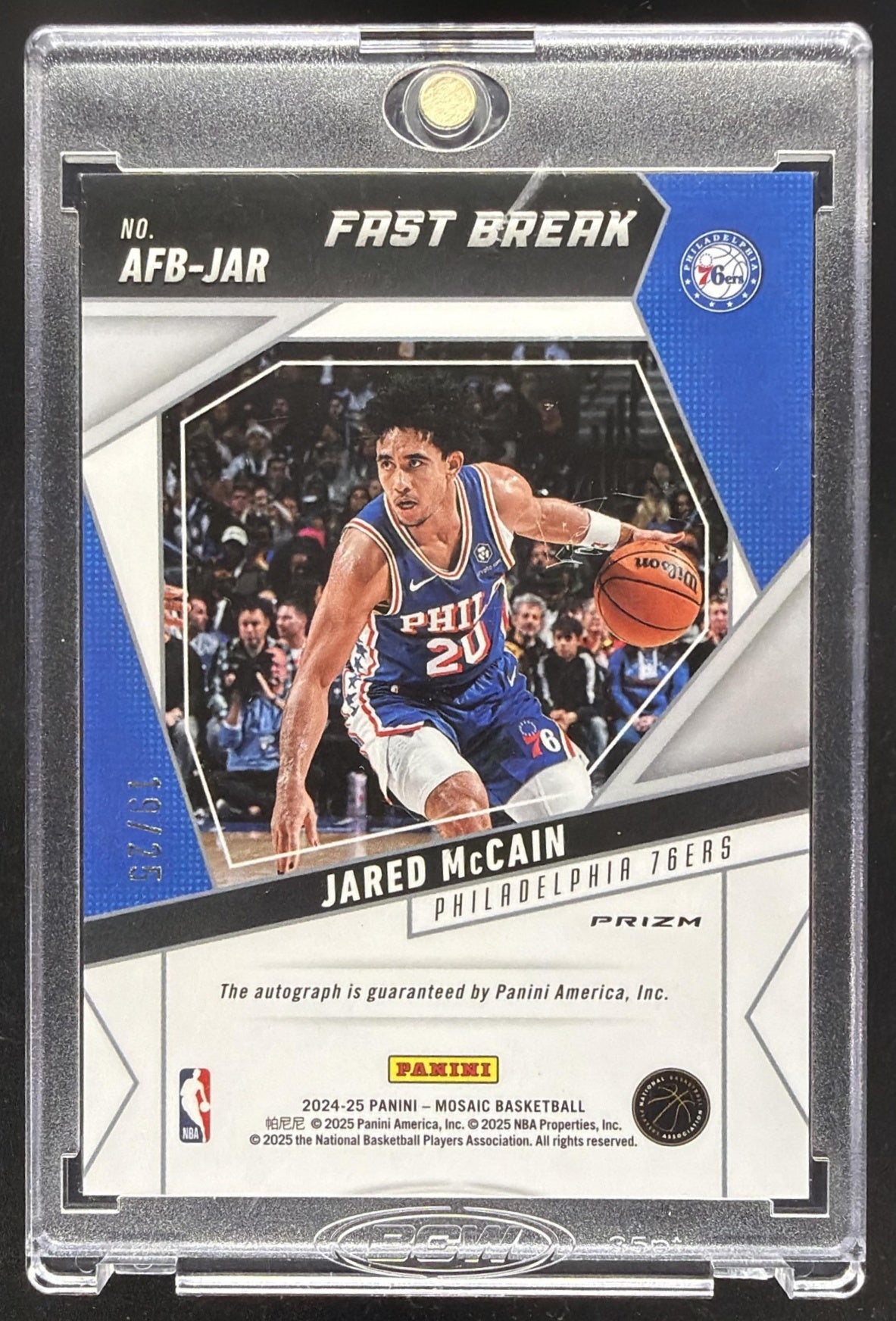 2024-25 Panini Mosaic Jared McCain #AFB-JAR Fast Break Auto Blue 19/25 RC