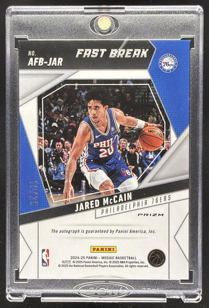 2024-25 Panini Mosaic Jared McCain #AFB-JAR Fast Break Auto Blue 19/25 RC