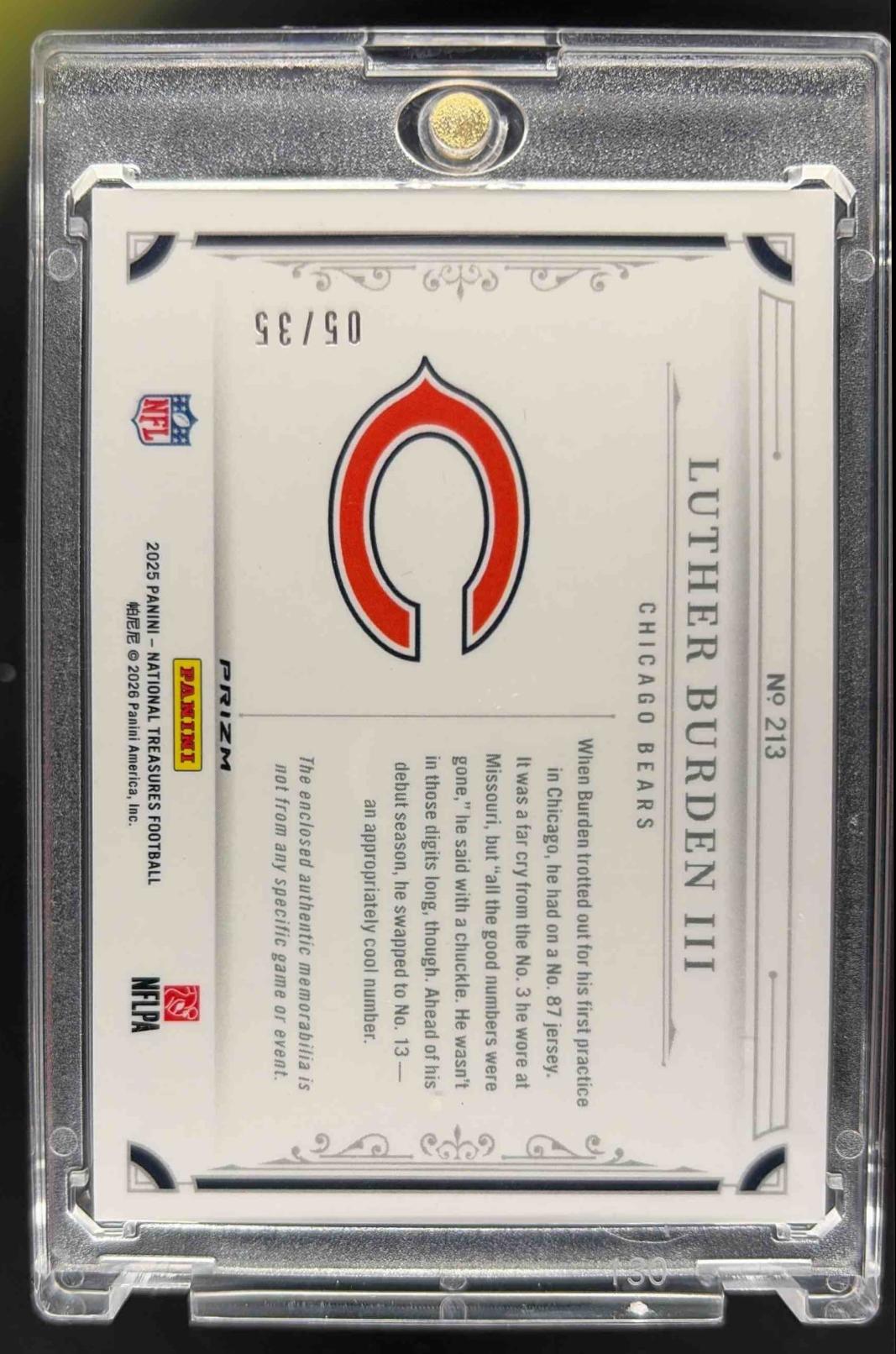 2025 Panini National Treasures Luther Burden III #4 Rookie Dual Materials Gold /35 MEM RC