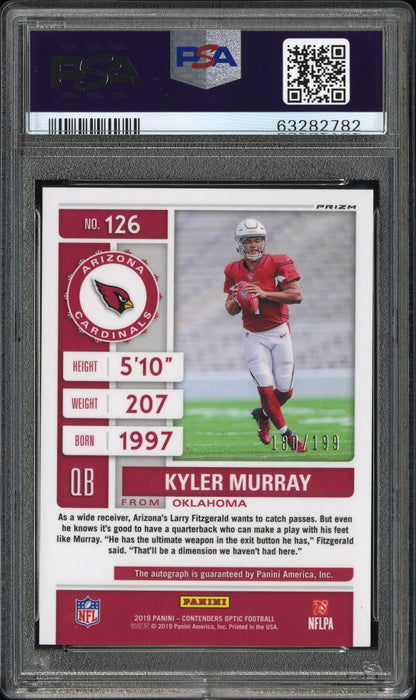 2019 Contenders Optic Kyler Murray Red Rookie Auto /199 PSA 9