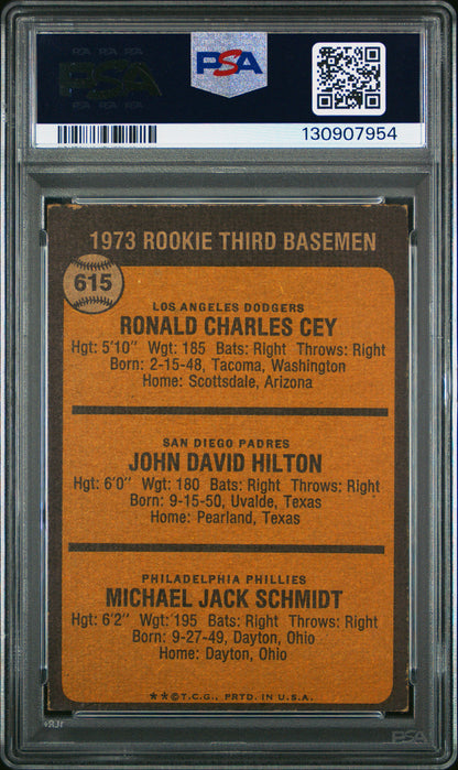 1973 Topps Rookie Third Basemen Ron Cey John Hilton Mike Schmidt #615 RC PSA 4