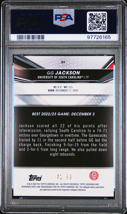 2022 Bowman University Best GG Jackson Green Refractor 41/99 PSA 10 POP 1