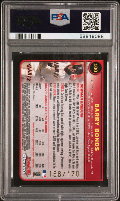 2003 Bowman Chrome Barry Bonds Gold Refractor /170 PSA 9