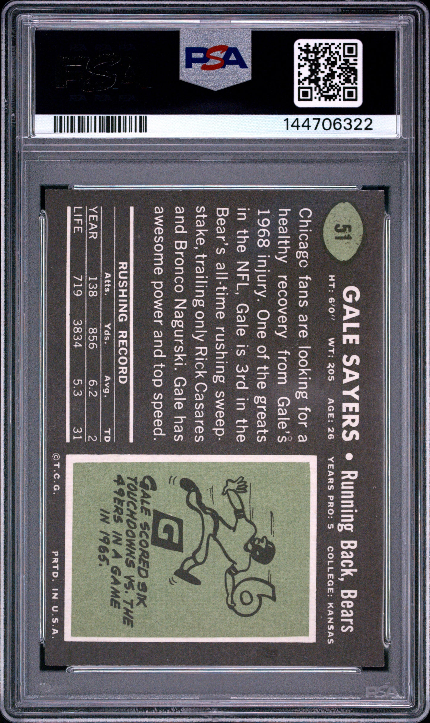 1969 Topps Gale Sayers #51 PSA 5