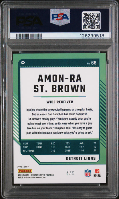2024 Panini Donruss Optic Amon-Ra St. Brown #66 Blue Mojo 4/5 Lions PSA 9