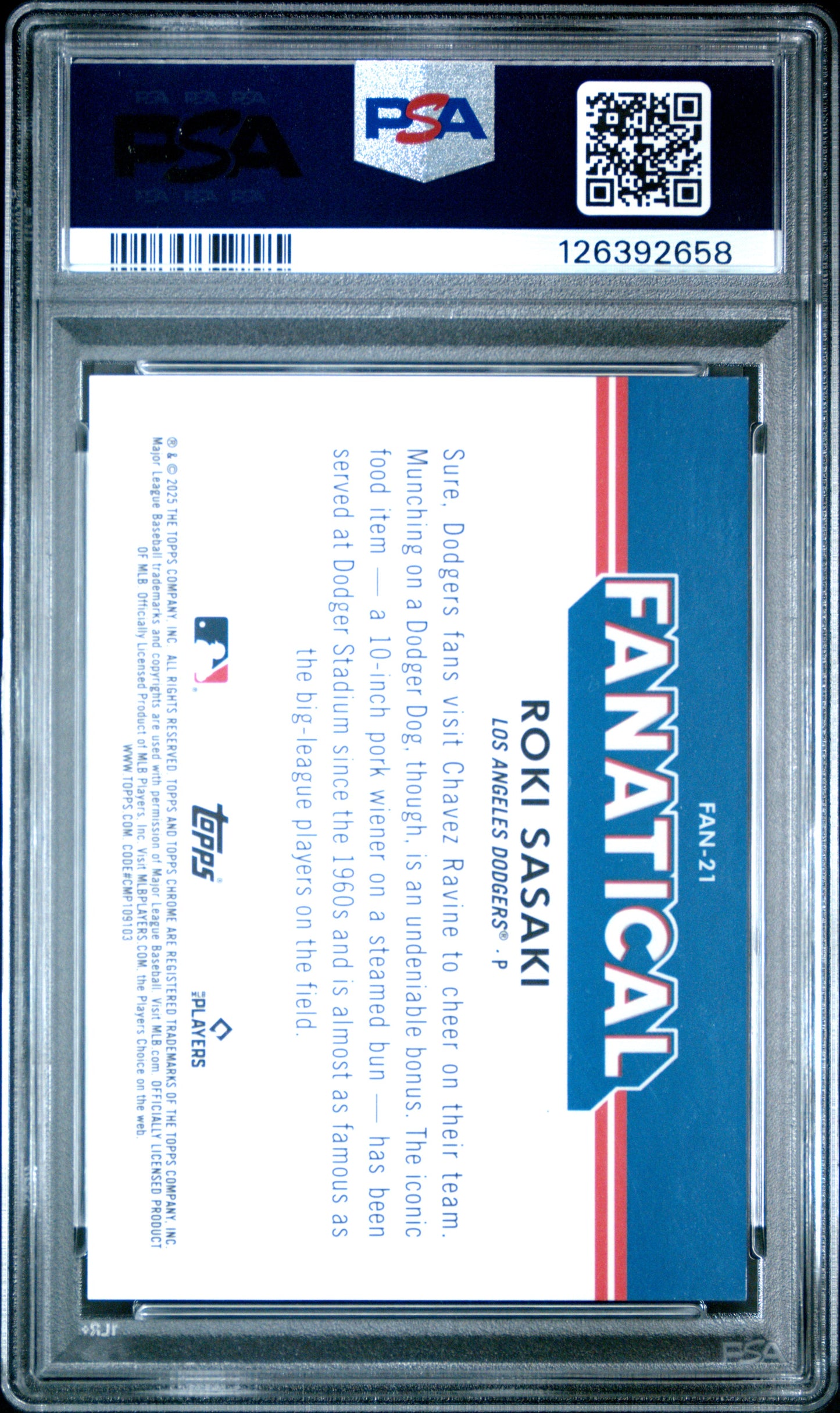 2025 Topps Chrome Roki Sasaki #FAN-21 Fanatical Dodgers PSA 10