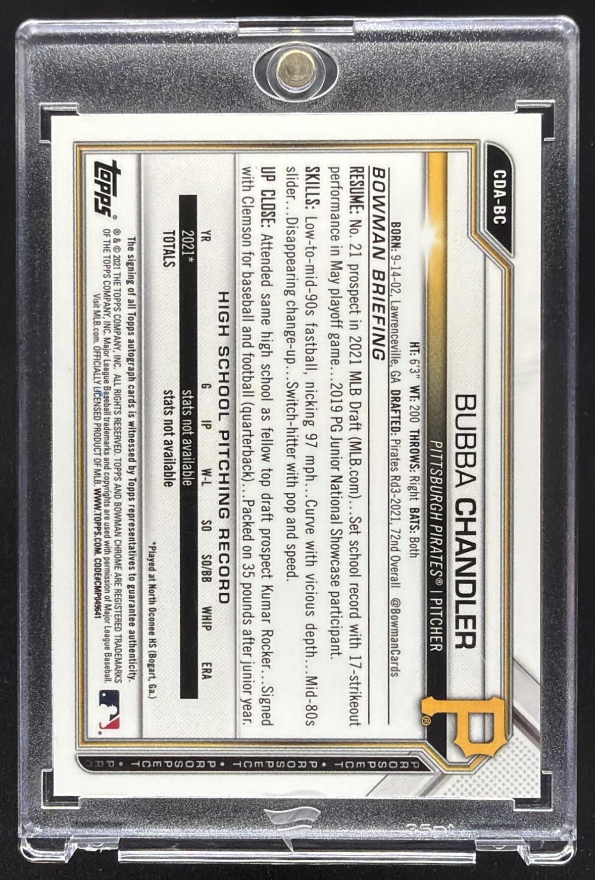 2021 Bowman Draft Bubba Chandler #CDA-BC Chrome Pick Auto Aqua Lava Refractor /199