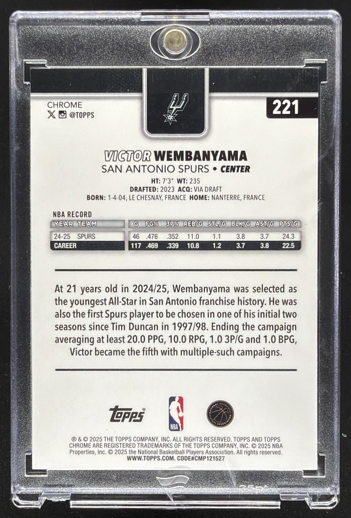 2025-26 Topps Chrome Victor Wembanyama  Image Variation #221