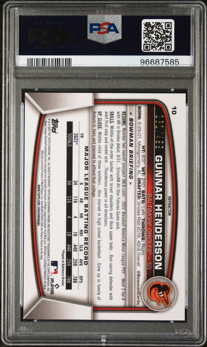 2023 Bowman Chrome Gunnar Henderson Refractor 261/499 PSA 10 RC