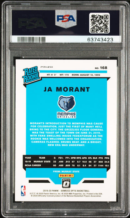 2019-20 Optic Ja Morant Blue Velocity Rookie PSA 10