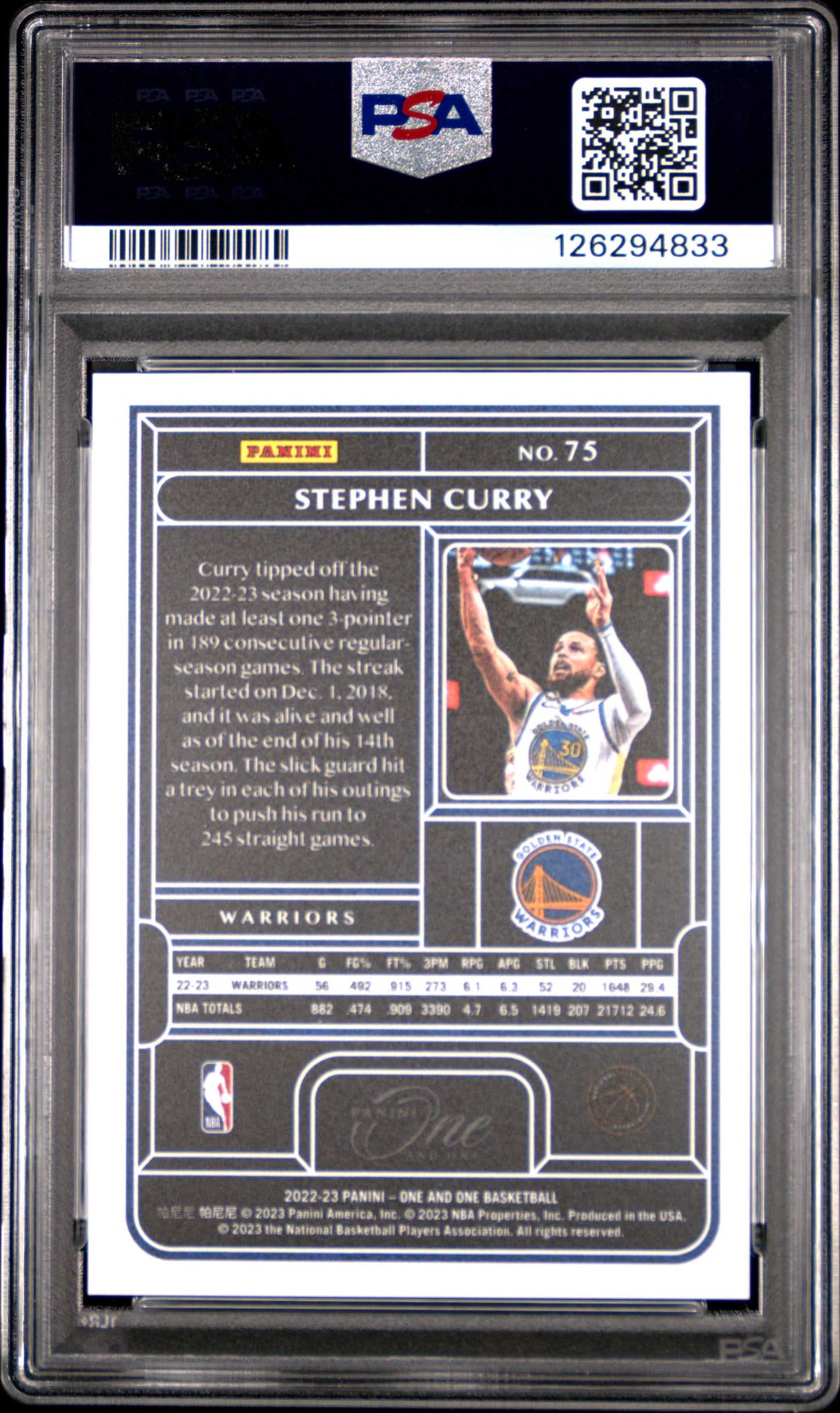 2022-23 Panini One and One Stephen Curry /99 PSA 8