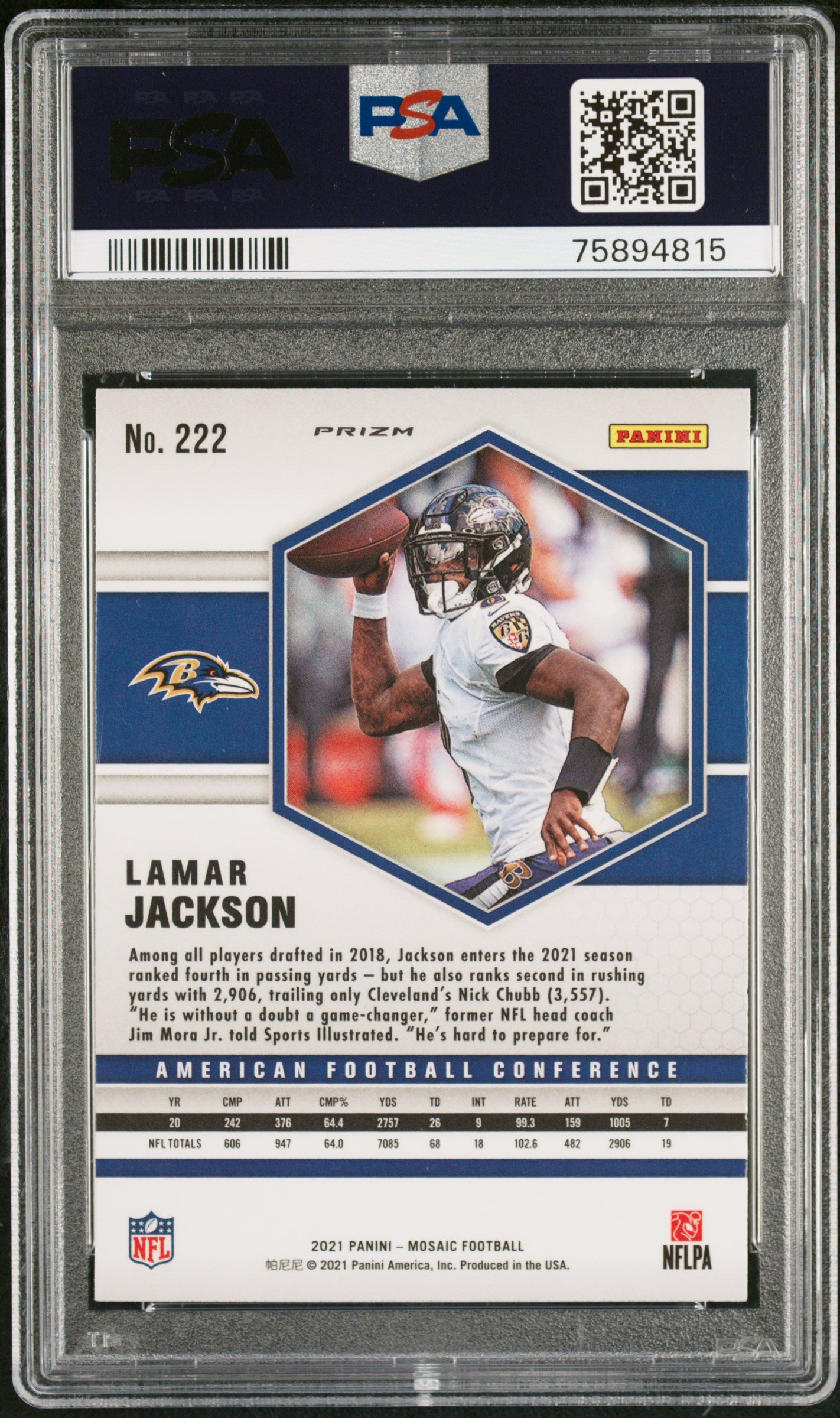 2021 Mosaic Lamar Jackson Honeycomb PSA 10