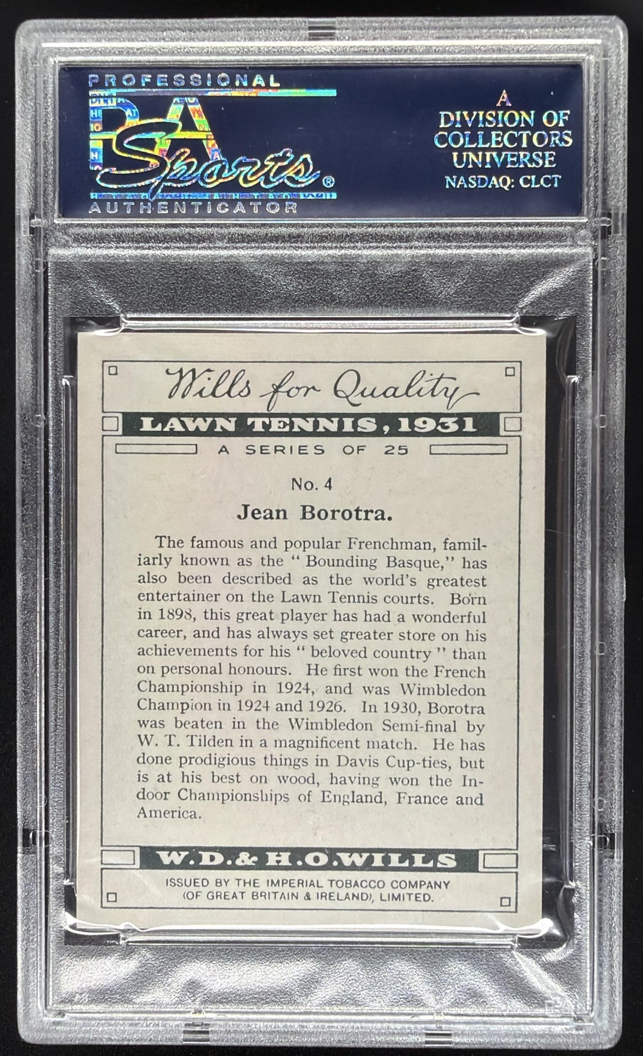 1931 W.D. & H.O. Jean Borotra Lawn Tennis PSA 8