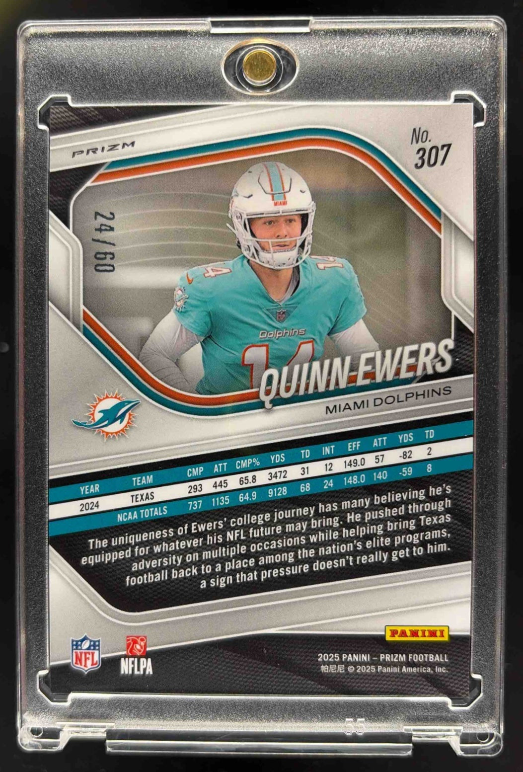 2025 Panini Prizm Quinn Ewers #307 Super Bowl LX 24/60 RC Dolphins