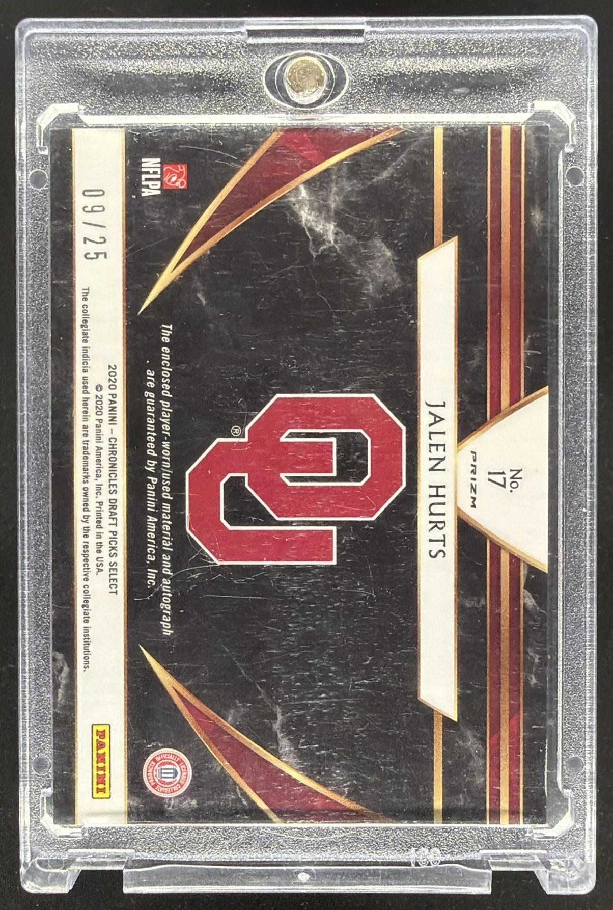 2020 Panini Select Draft Picks Jalen Hurts #17 Patch Auto Green /25 RC
