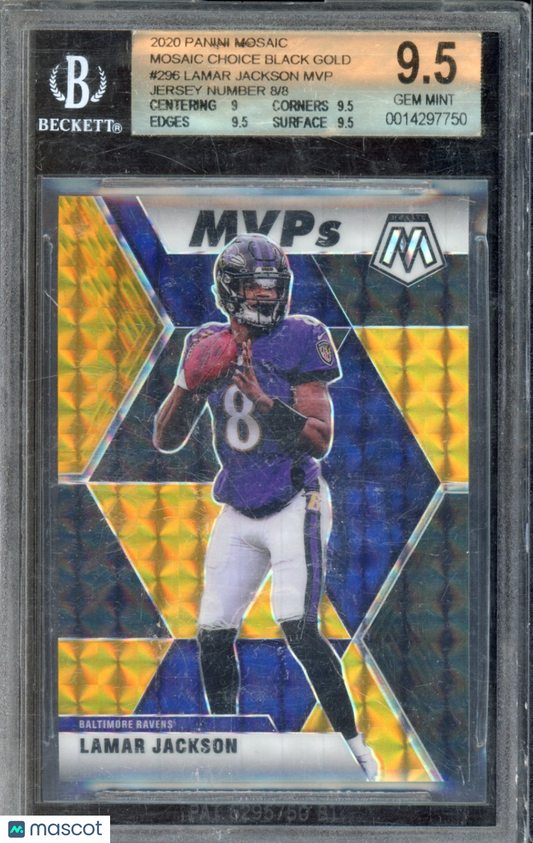 2020 Mosaic Lamar Jackson Black Gold Choice /8 BGS 9.5