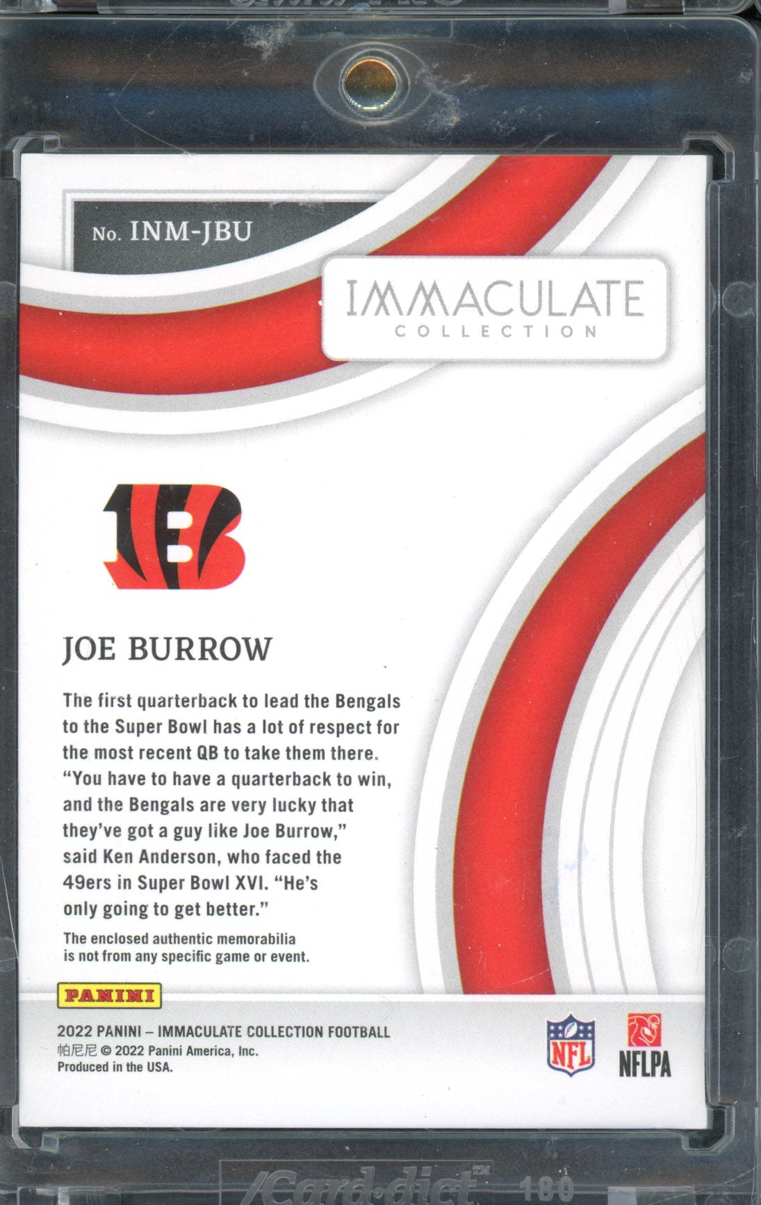 2022 Immaculate Joe Burrow Jersey Patch 8/9