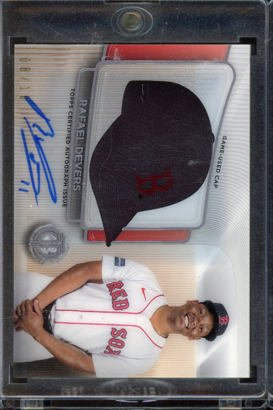 2024 Topps Tribute Rafael Devers Tip of the Cap Game Used Hat Auto 08/10