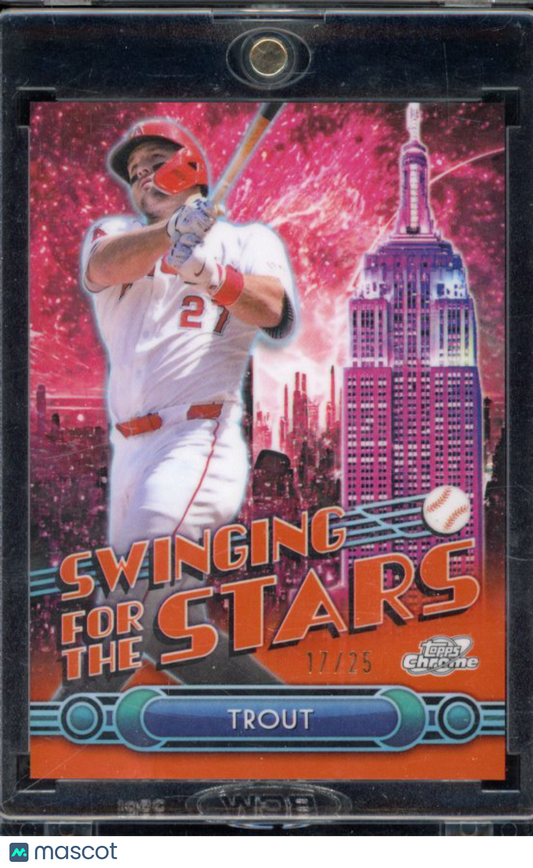 2025 Topps Chrome Mike Trout Swinging For The Stars Orange /25