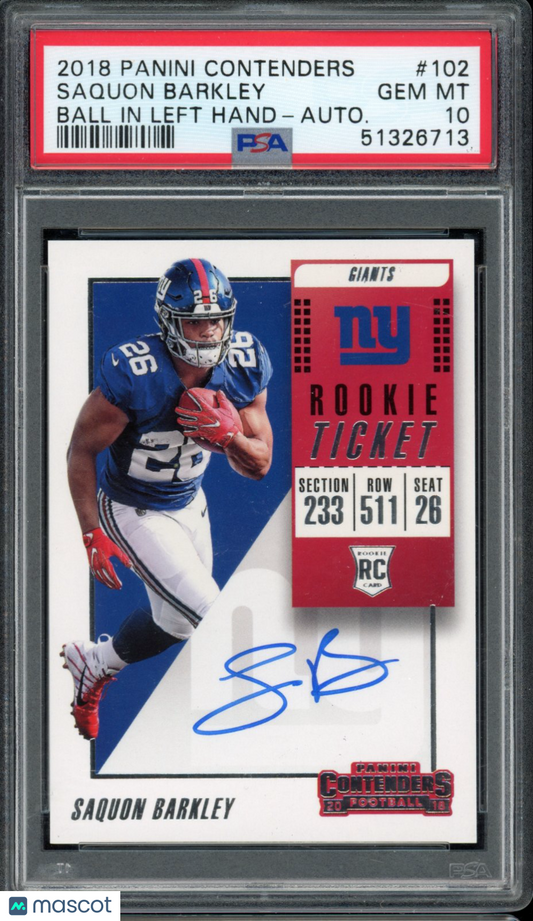 2018 Contenders Saquon Barkley Rookie Ticket Auto PSA 10