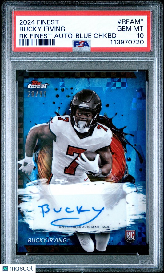 2024 Topps Finest Bucky Irving Blue Rookie Auto /99 PSA 10