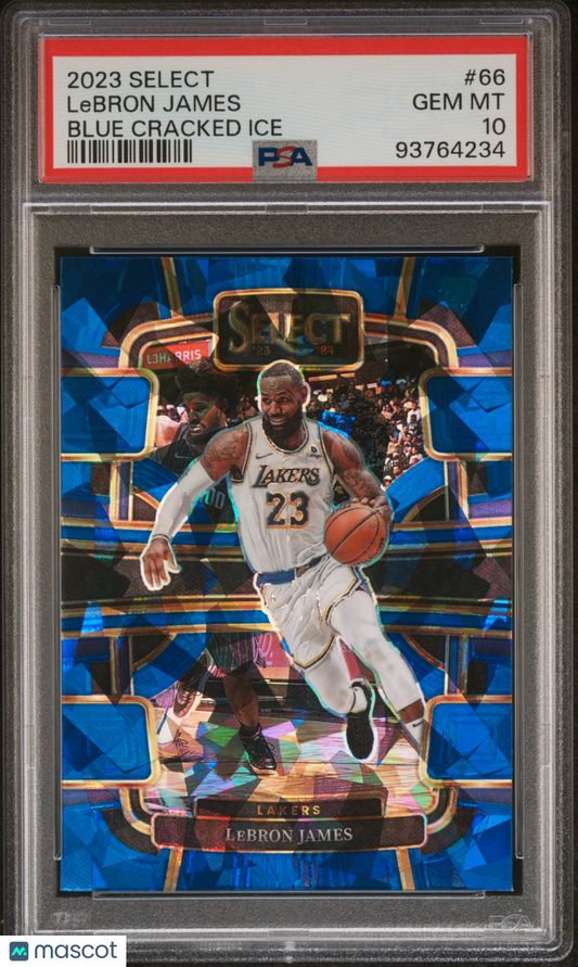 2023 Panini Select LeBron James #66 Blue Cracked Ice Prizm Concourse PSA 10