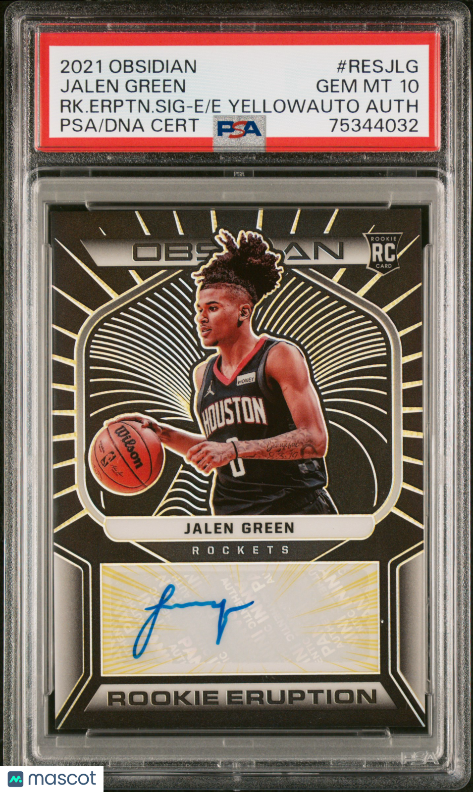 2021 Panini Obsidian Jalen Green #RES-JLG Rookie Etch Yellow /10 Auto RC PSA 10