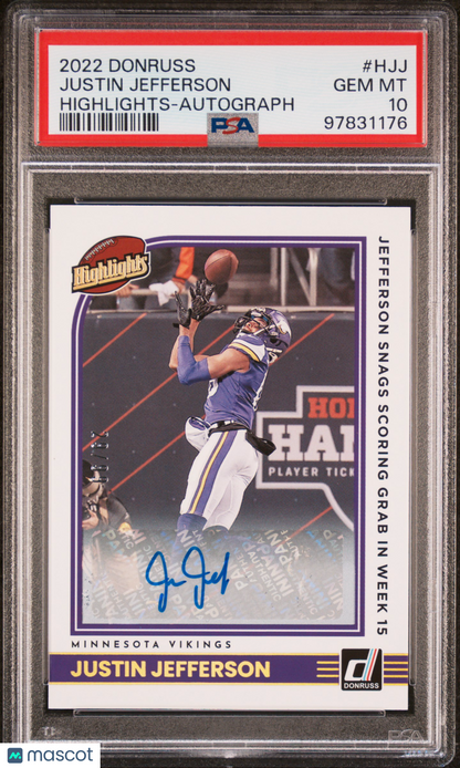 2022 Panini Donruss Justin Jefferson #H-JJ Highlights Auto /99 Vikings PSA 10