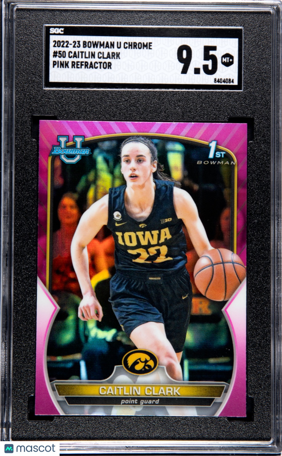 2022 Bowman Chrome University Caitlin Clark #50 Purple Shimmer Refractor SGC 9.5