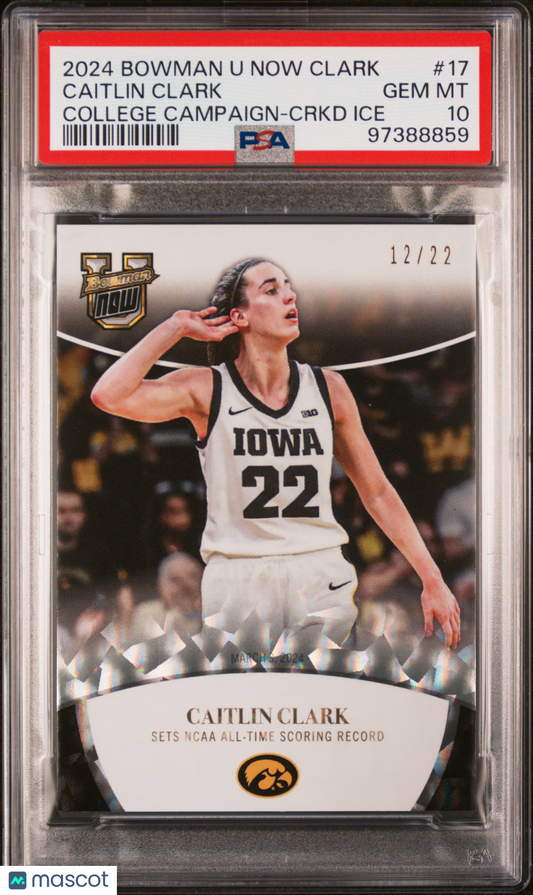 2024 Bowman U Now Caitlin Clark Cracked Ice /22 PSA 10