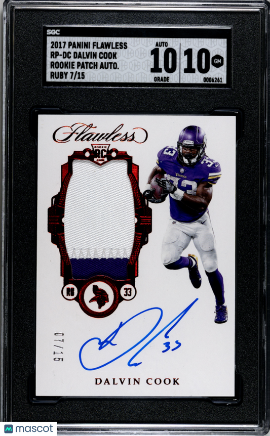 2017 Flawless Dalvin Cook Rookie Patch Auto /15 SGC 10/10