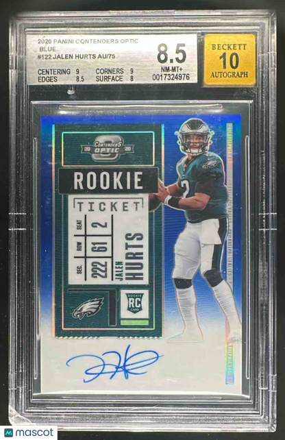 2020 Panini Contenders Optic Jalen Hurts Blue /75 Auto RC BGS 8.5 Cracked Slab