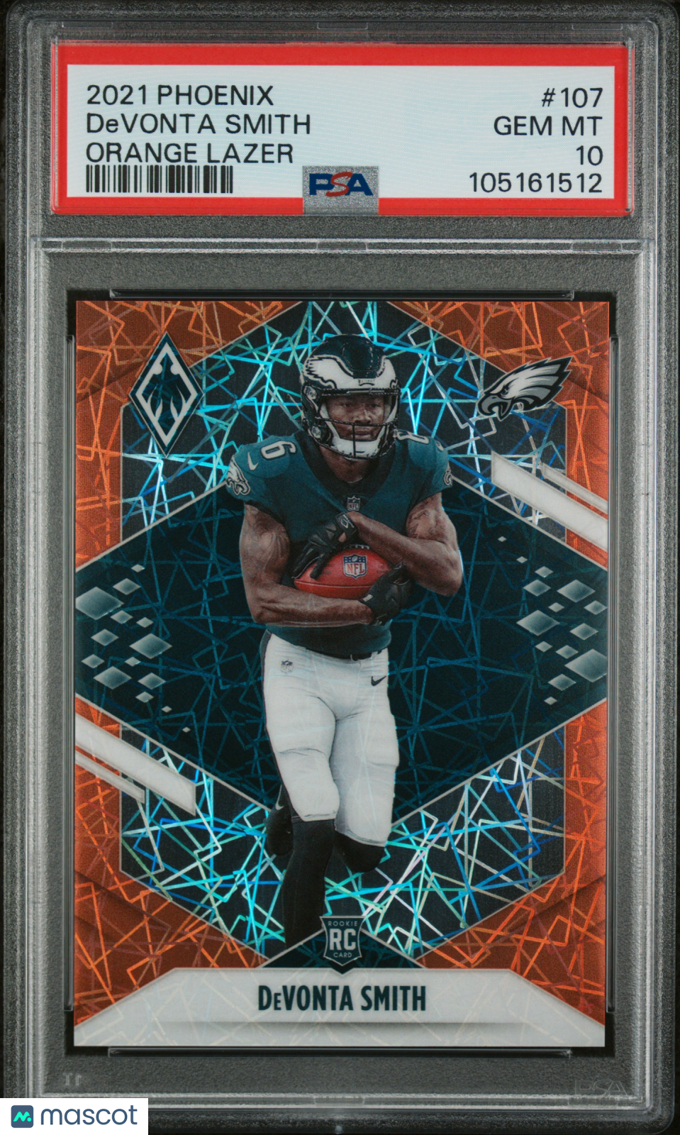 2021 Panini Phoenix DeVonta Smith #107 Orange Lazer 87/99 RC Eagles PSA 10