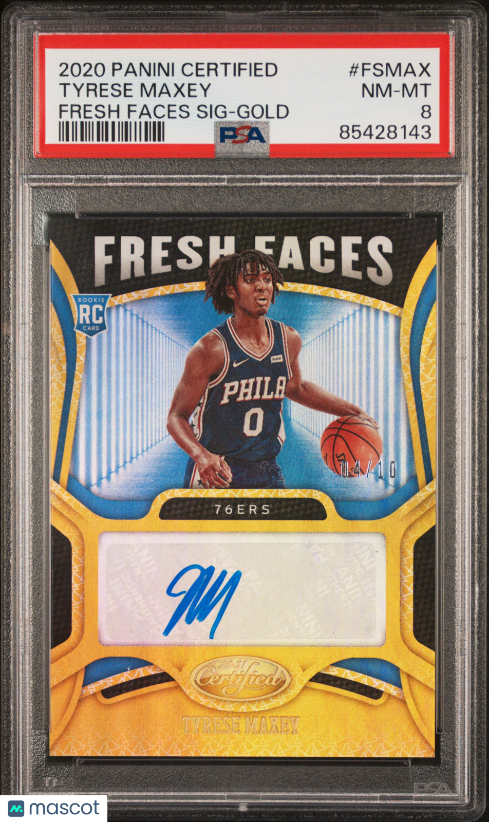 2020-21 Certified Tyrese Maxey Gold Rookie Auto /10 PSA 8
