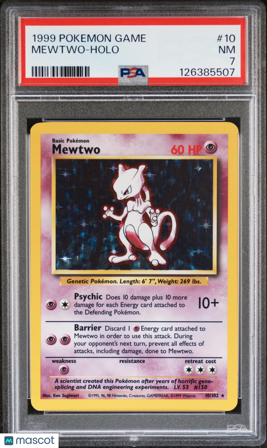 1999 Pokemon Set Mewtwo #10/102 Holo PSA 7