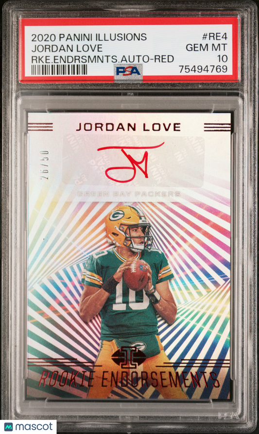 2020 Illusions Jordan Love Red Ink /50 Rookie Auto PSA 10