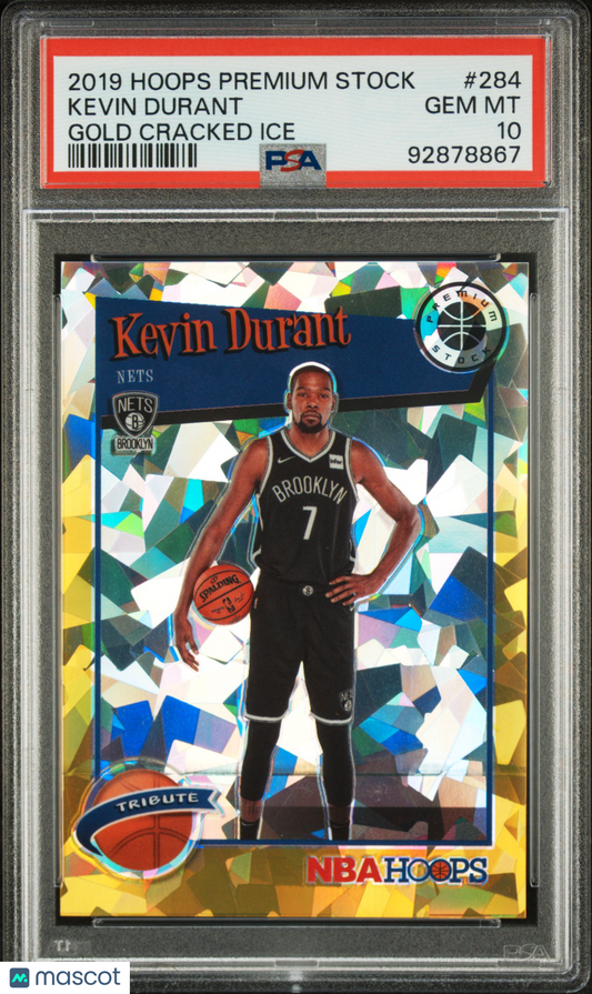 2019 Hoops Premium Stock Kevin Durant Gold Cracked Ice 01/10 PSA 10