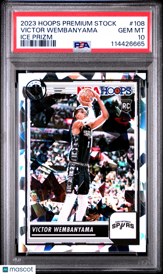 2023-24 Hoops Premium Stock Victor Wembanyama Ice Prizm Rookie PSA 10