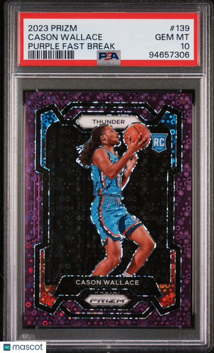 2023 Panini Prizm Cason Wallace #139 Purple Fast Break PSA