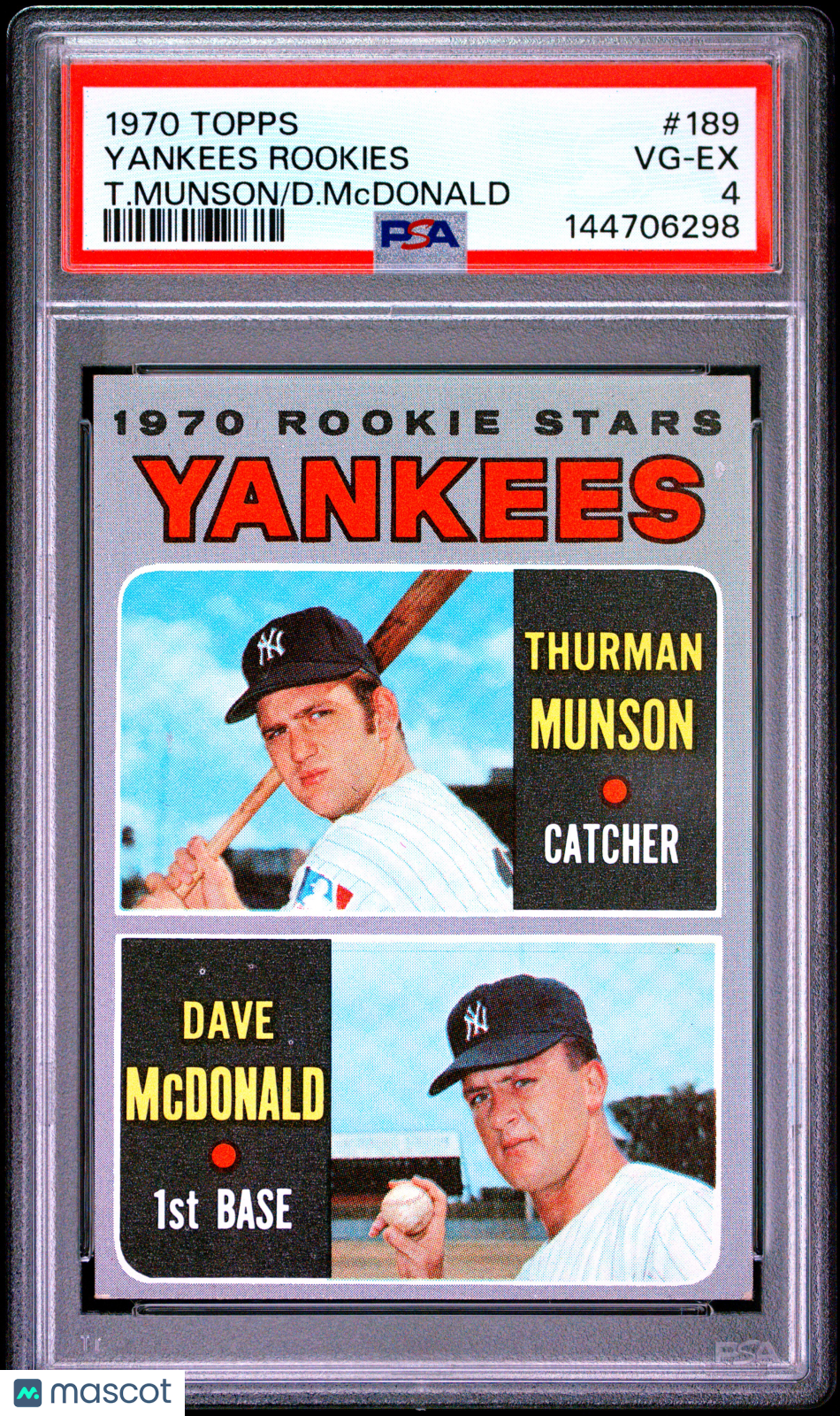 1970 Topps Yankees Rookie Stars Thurman Munson Dave McDonald #189 RC PSA 4