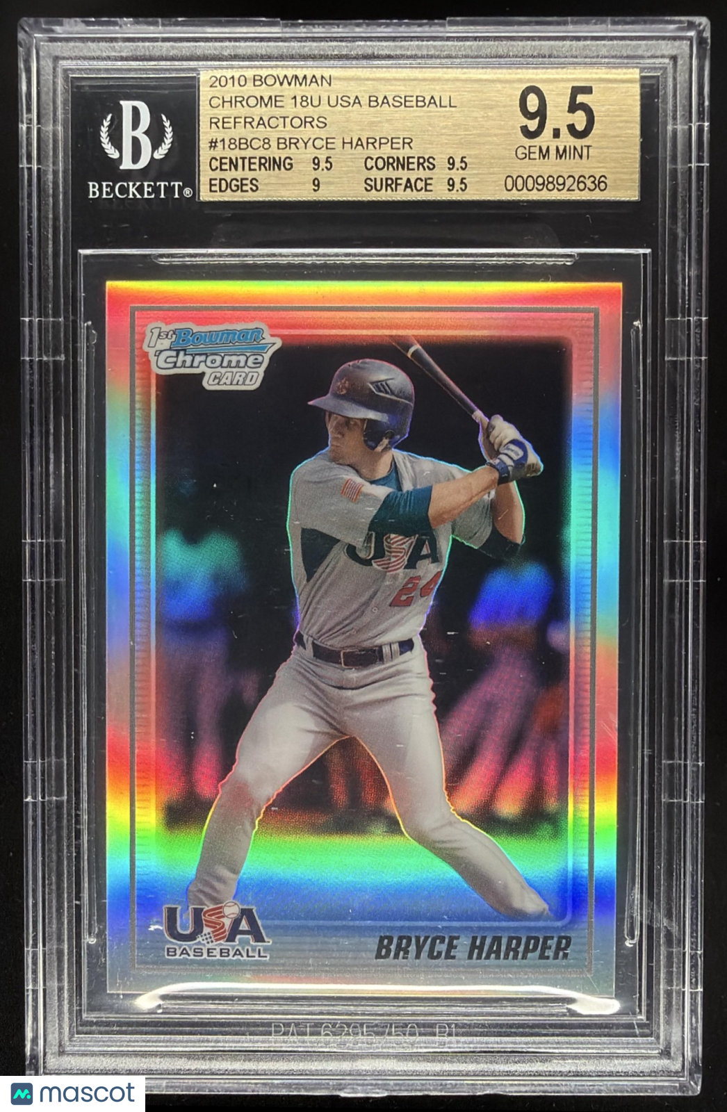2010 Bowman Chrome Bryce Harper #USA18-BC8 USA Baseball Refractor /777 BGS 9.5