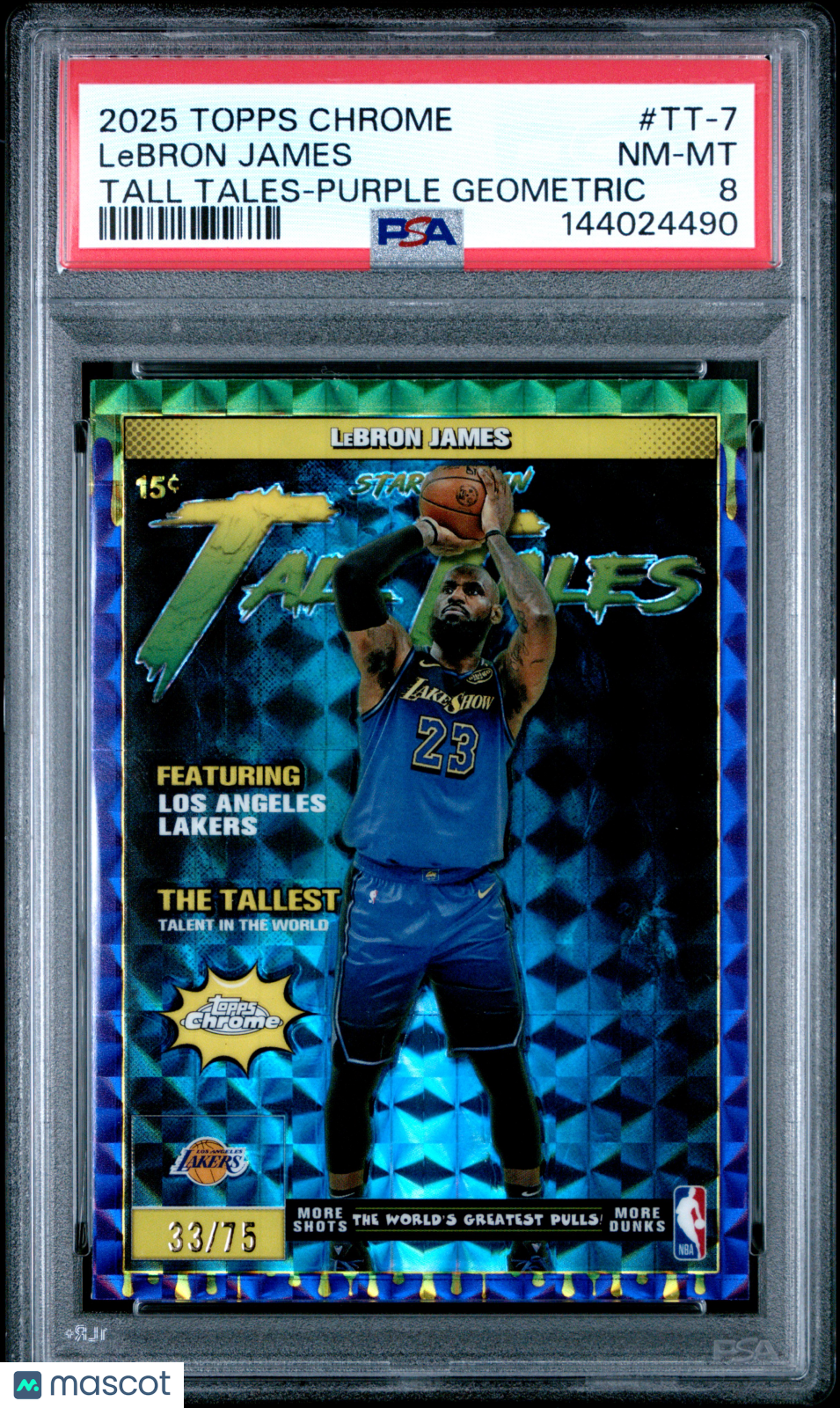 2025-26 Topps Chrome Lebron James Purple /75 Tall Tales PSA 8