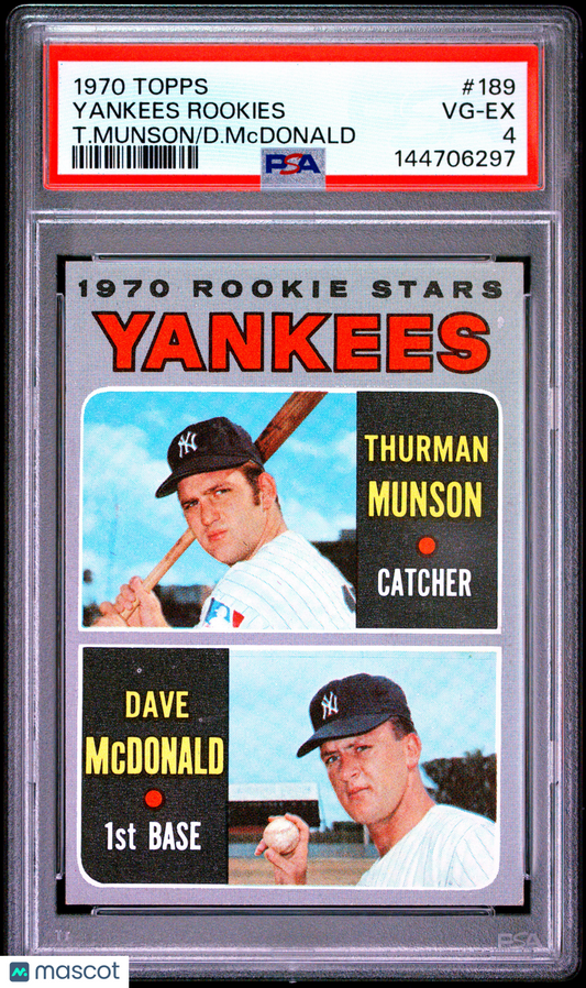 1970 Topps Yankees Rookie Stars Thurman Munson Dave McDonald #189 RC PSA 4