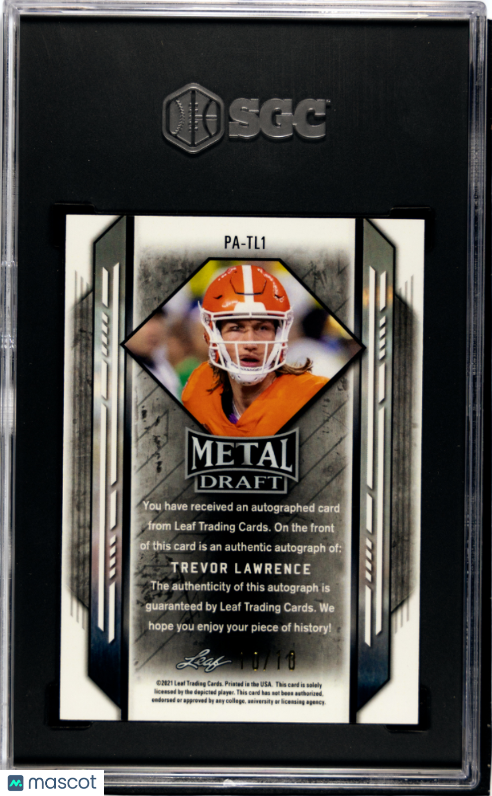 2021 Leaf Metal Draft Trevor Lawrence Auto /10 SGC 9.5/10