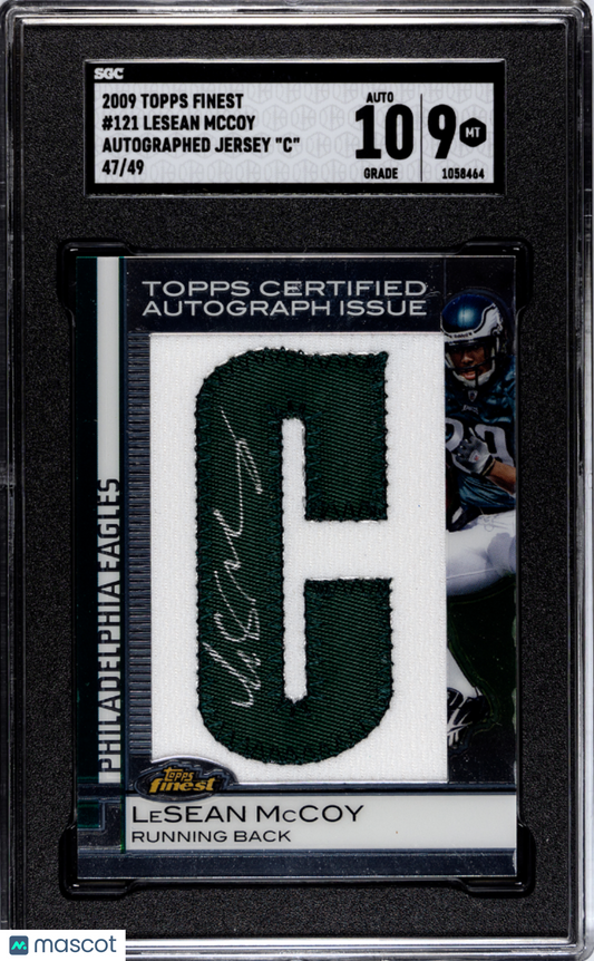 2009 Topps Finest Lesean Mccoy Auto Jersey Nameplate /49 SGC 9/10